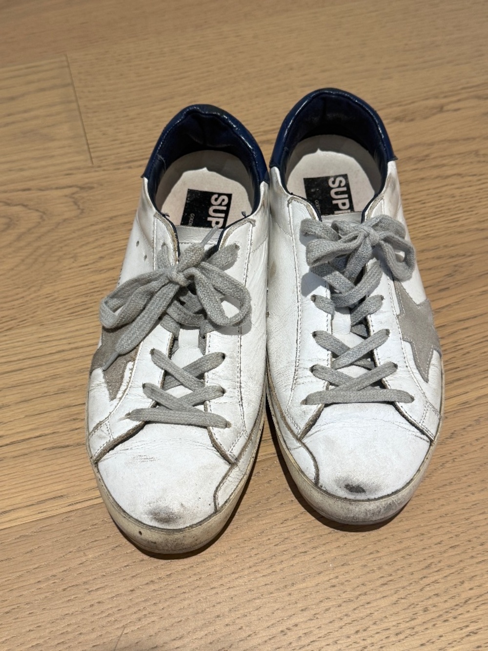 Golden Goose Super-Star Sneakers White Grey Star Navy Heel EU 37
